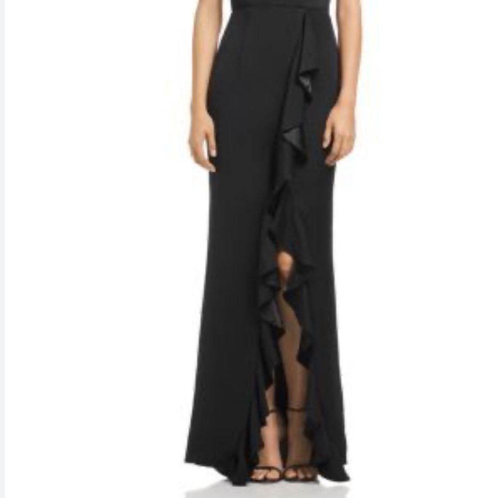 Bariano Edie Gown Size Medium Black Ruffle Front Off The Shoulders $298 NWT - Picture 2 of 8